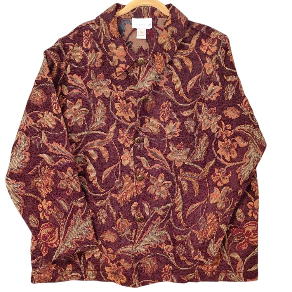 Susan Graver Burgundy and Gold Floral Jacket